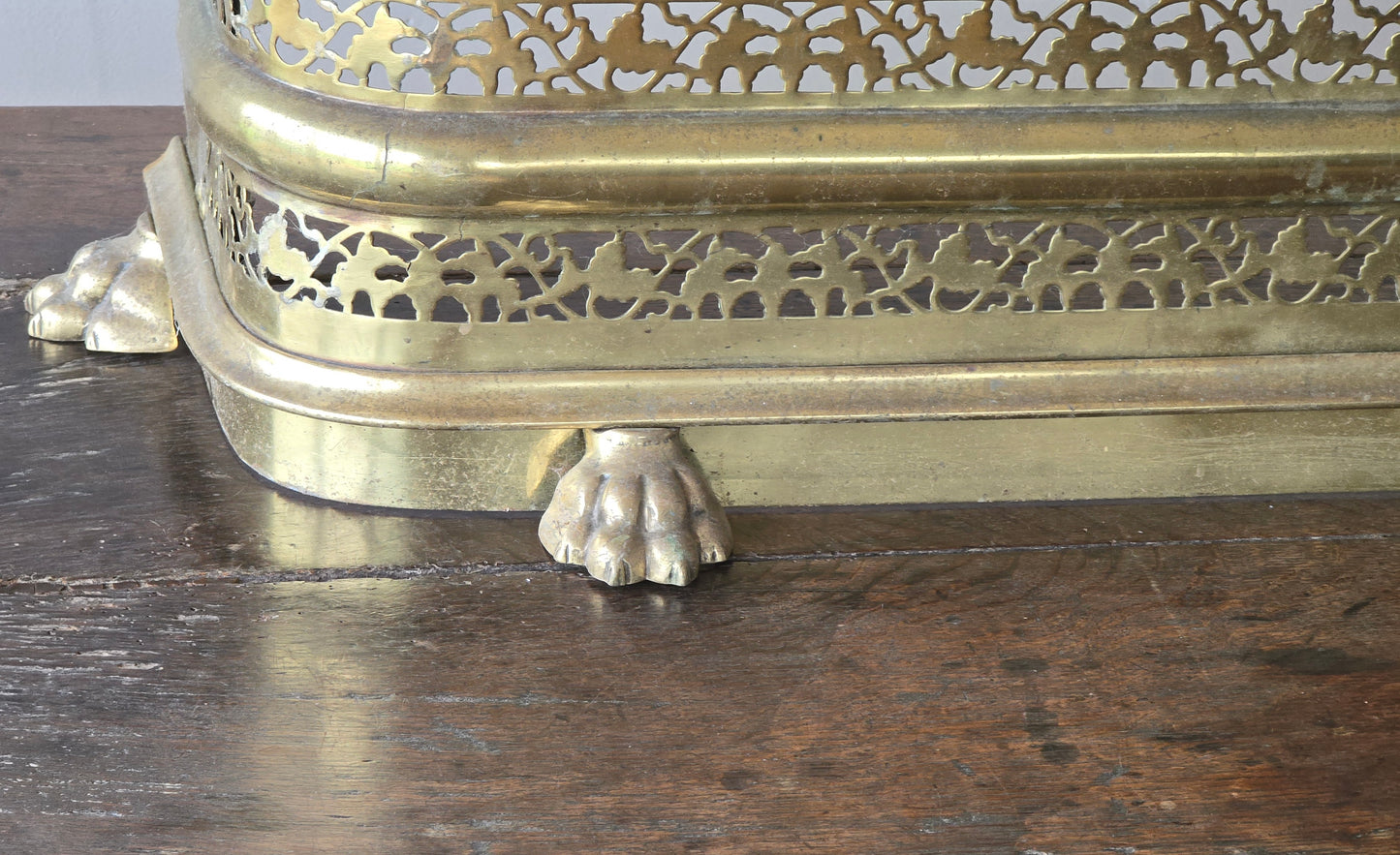 Victorian Brass Fireplace Fender with Matching Fire Tools