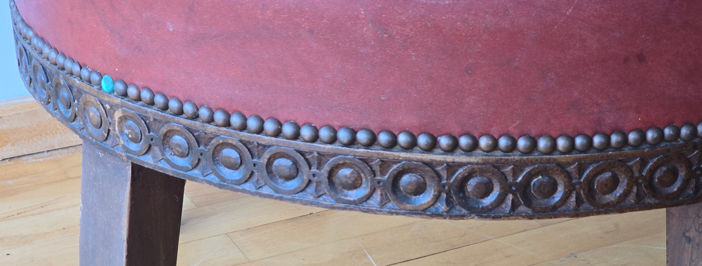 Victorian Gothic Revival Leather Library Armchair with Carved Dragon Arms