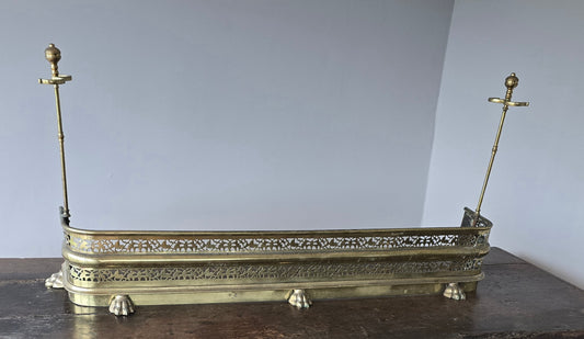 Victorian Brass Fireplace Fender with Matching Fire Tools