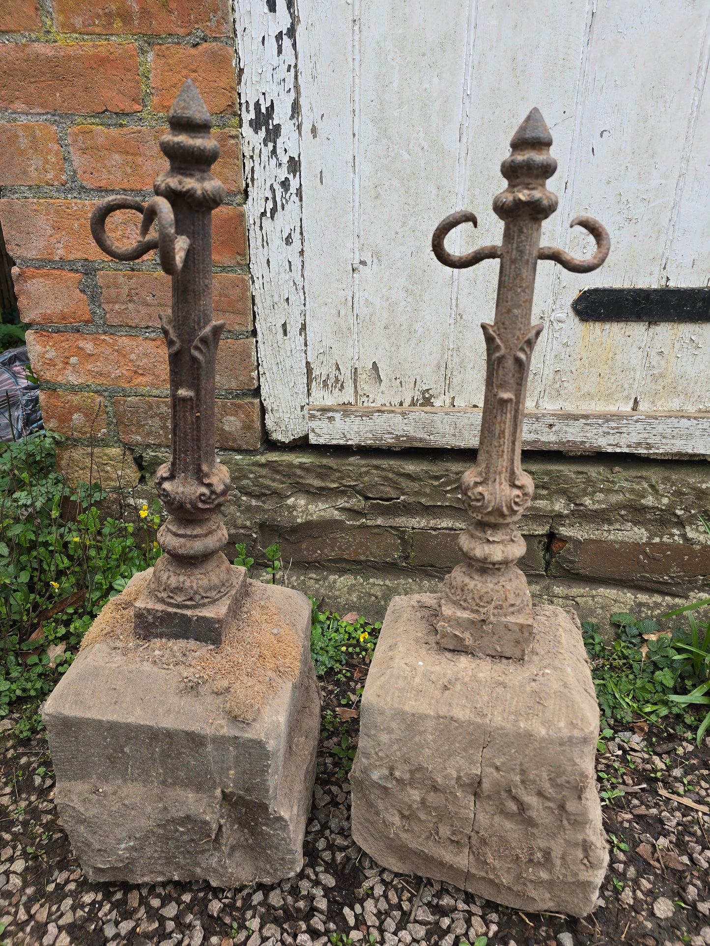Pair of Victorian Cast Iron Estate Chain Barrier Posts