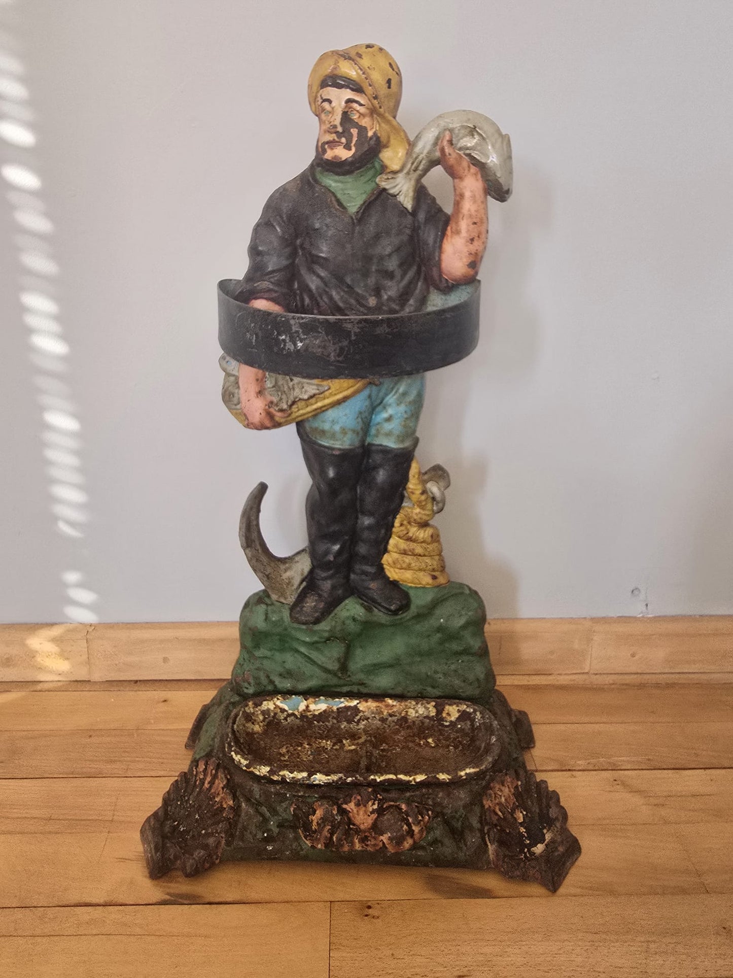 Victorian Cast Iron Fisherman Umbrella Stand – Polychrome Painted Hall Stand