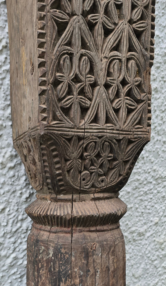 Antique Hand Carved Swat Valley Wooden Pillars – Pair of Architectural Salvage Posts