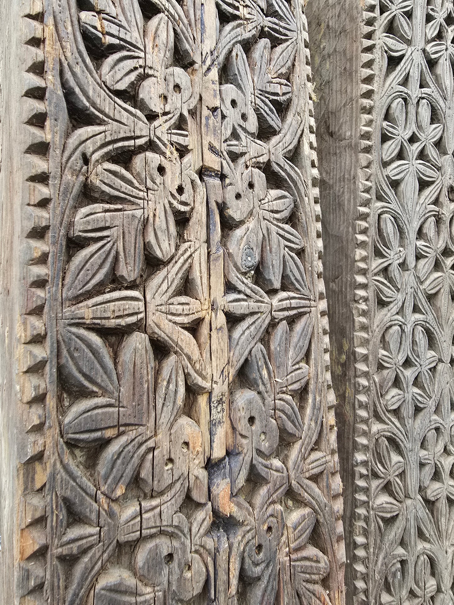 Antique Hand Carved Swat Valley Wooden Pillars – Pair of Architectural Salvage Posts